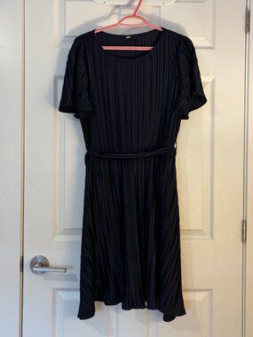 DKNY Pleated Tie-Waist Flutter Sleeve Chiffon Dress, Navy, ***see description***